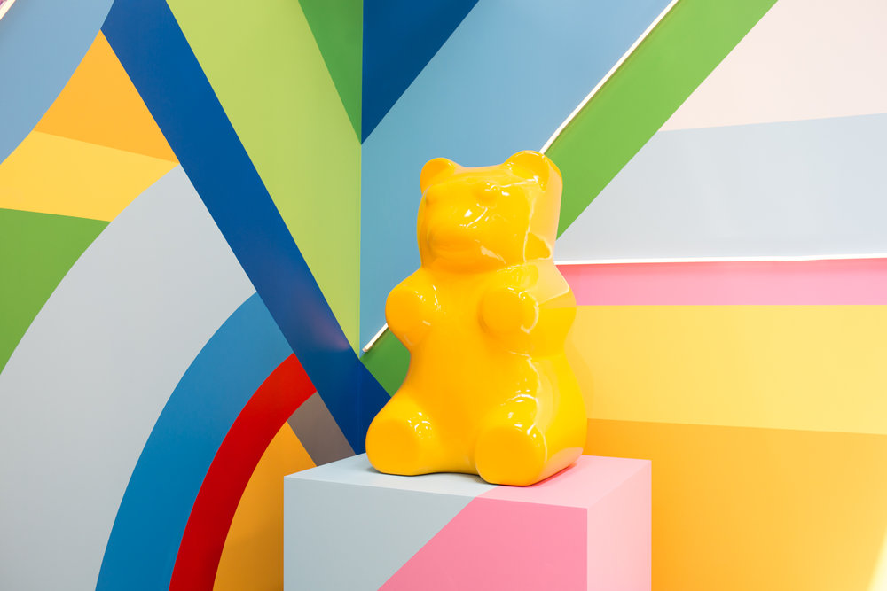  An entire room dedicated to gummy bears and technicolored striped walls.  