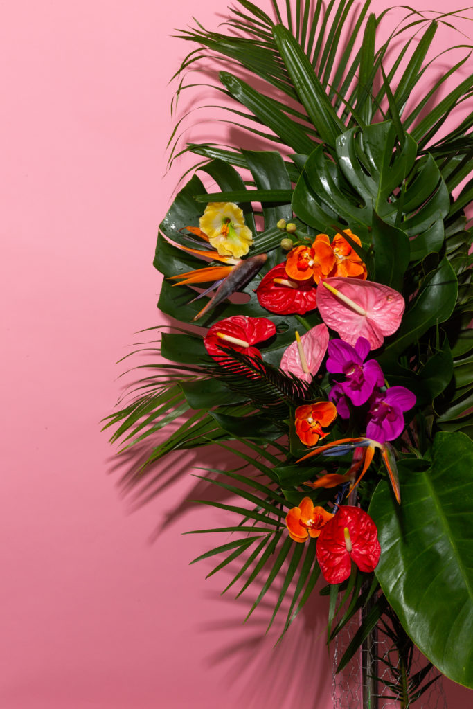 tropical floral arrangements for photo shoot