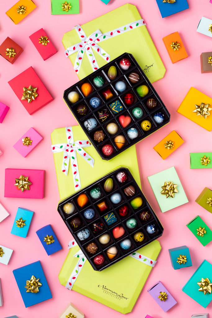 Colorful background with Norman Love chocolates