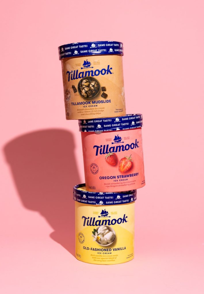 stack of tillamook ice cream quarts