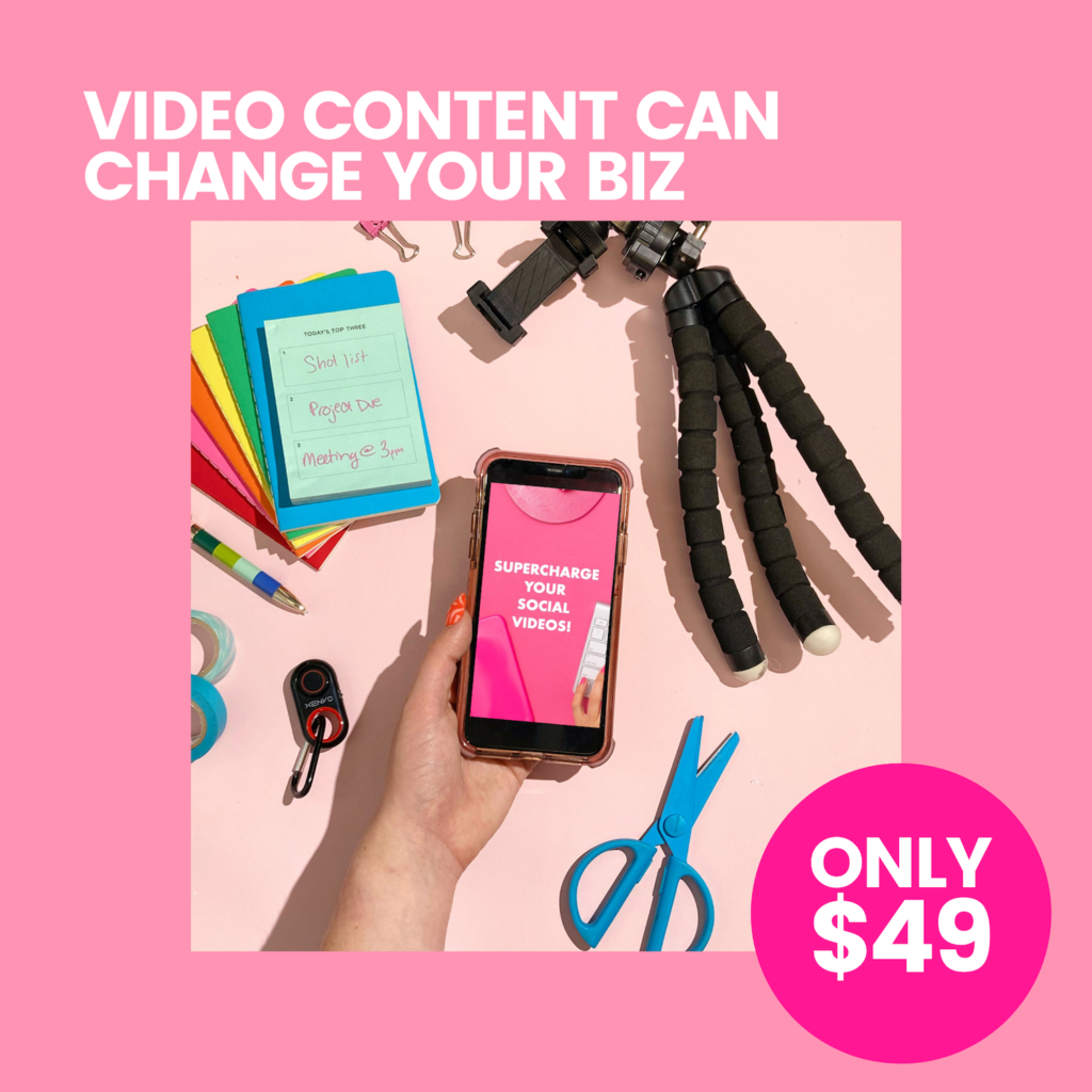 supercharge your social videos promo; photo of phone among tripod and office supplies