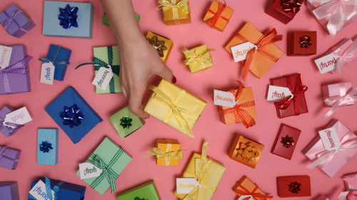small boxes wrapped in a variety of colors