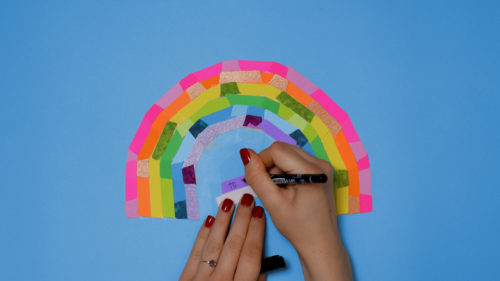 rainbow made out of label tags