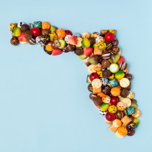 chocolate truffles in shape of state of Florida