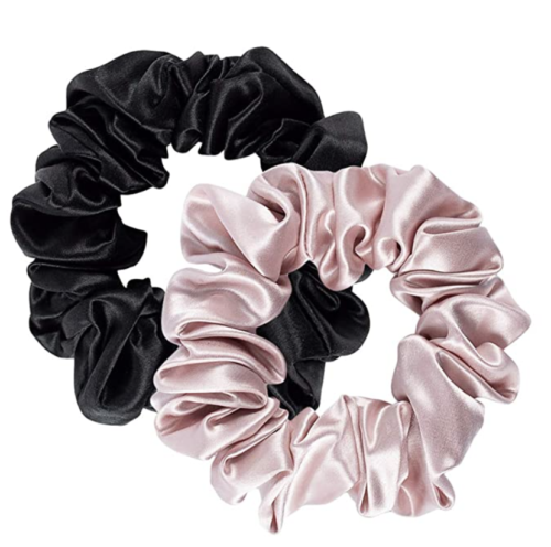 pink and black hair scrunchies