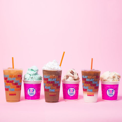 Dunkin' iced coffee beverages with Baskin Robbins ice cream cups